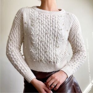 Abercrombie & Fitch Ivory Pearl Embellished Sweater XL Extra Large Alpaca Wool